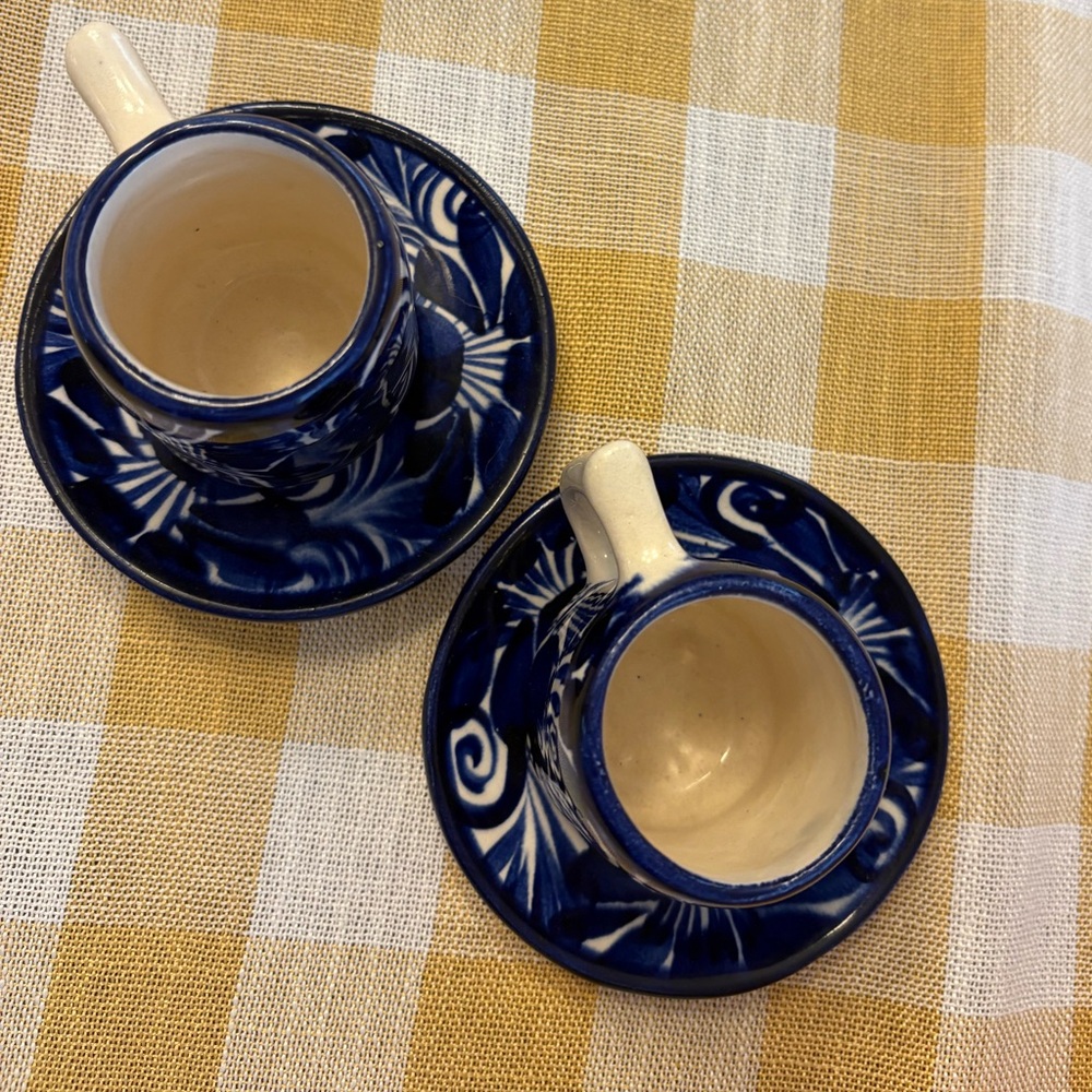 Mexican painted espresso cups and saucers - set of two - Picture 2 of 6